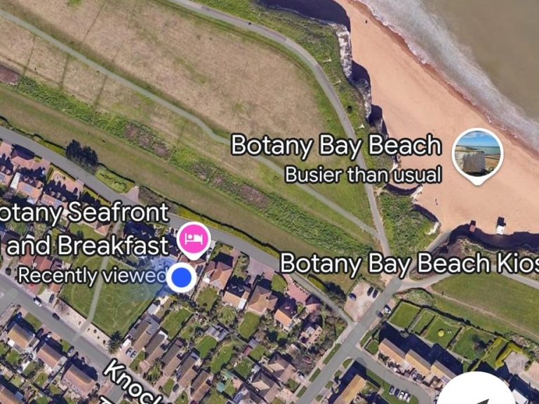 Location of seafront BnB at Botany Bay in Kent